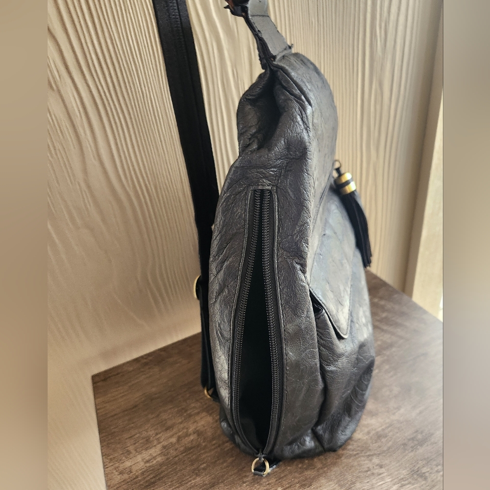 Leather Black Embossed Backpack Bag - Picture 15 of 16